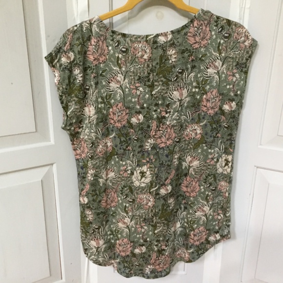Joie Linen Floral Blouse in Green and Pink - Picture 12 of 15